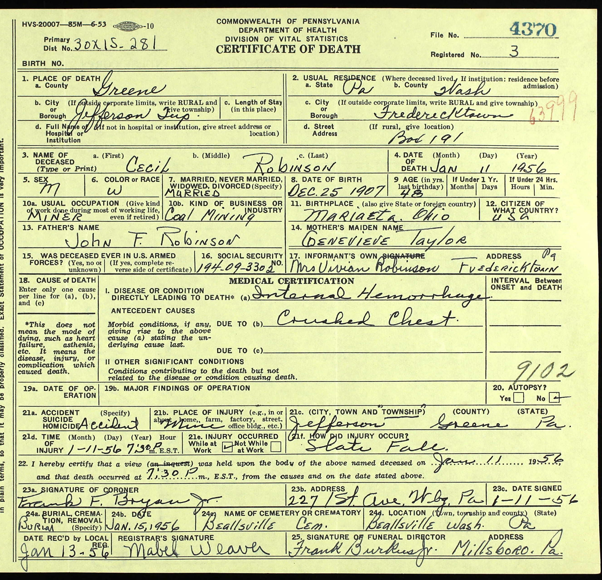death certificate